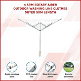4 Arm Rotary Airer Outdoor Washing Line Clothes Dryer 50m Length - Side View