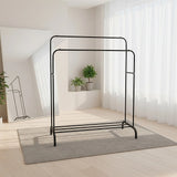 Heavy Metal Double Clothes Rail Hanging Rack Garment Display Stand Storage Shelf - Front View