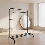 Heavy Metal Double Clothes Rail Hanging Rack Garment Display Stand Storage Shelf - Close-Up Angle