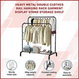 Heavy Metal Double Clothes Rail Hanging Rack Garment Display Stand Storage Shelf - Side View