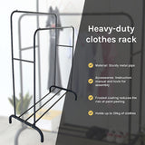 Heavy Metal Double Clothes Rail Hanging Rack Garment Display Stand Storage Shelf - Low Angle