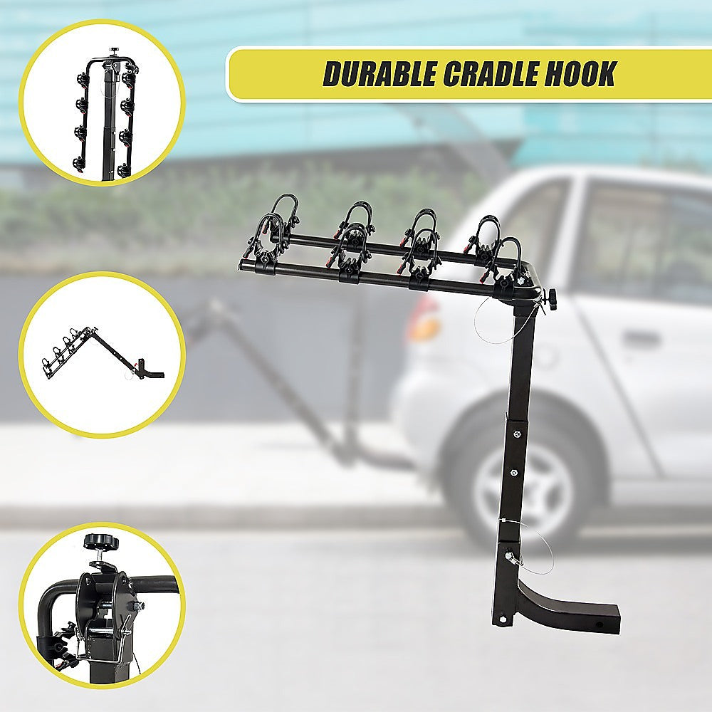 Premium 4-Bike Carrier Rack Hitch Mount Swing Down Bicycle Rack W/ 2 Receiver