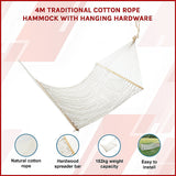 4m Traditional Cotton Rope Hammock with Hanging Hardware - Side View