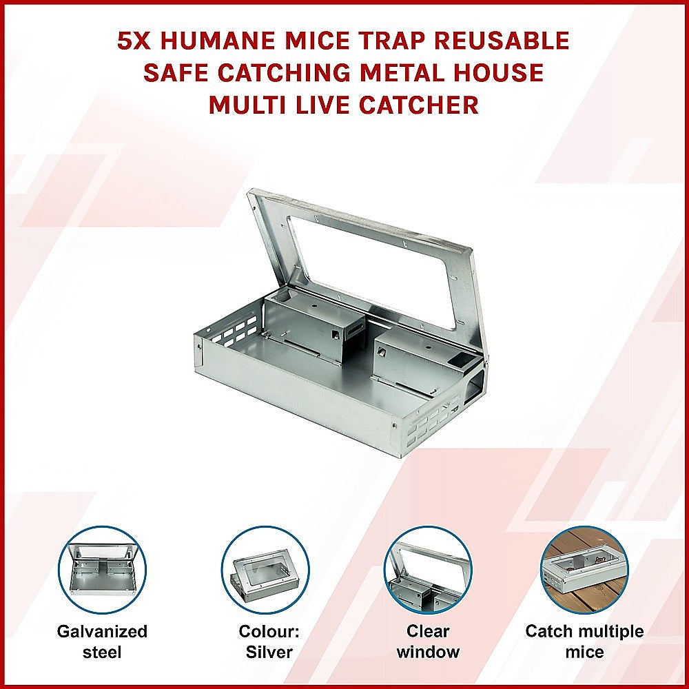 5x Humane Mice Trap Reusable Safe Catching Metal Mouse Multi Live Catcher
