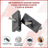 100 Composite Decking Hidden Fixing Fasteners Plastic T Clips & Screws - Side View