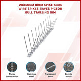 20x 50cm Bird Spike S304 wire Spikes Eaves Pigeon Gull Starling 10M - Side View