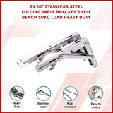 2x 10 Stainless Steel Folding Table Bracket Shelf Bench 50kg Load Heavy Duty - Side View