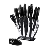 Kitchen 17 Pc Knife Set w/ Block & Sharpener Chef Bread Steak Knives