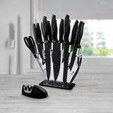 Kitchen 17 Pc Knife Set w/ Block & Sharpener Chef Bread Steak Knives - 45-Degree Angle