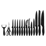Kitchen 17 Pc Knife Set w/ Block & Sharpener Chef Bread Steak Knives - Close-Up Angle