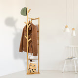 Clothes Coat Rack Garment Stand Shelf Wooden Tree Hanger Bag Hat Hook Holder - Front View