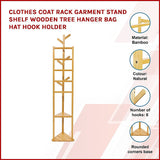Clothes Coat Rack Garment Stand Shelf Wooden Tree Hanger Bag Hat Hook Holder - Side View