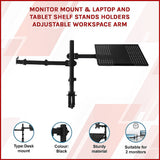 Monitor Mount & Laptop and Tablet Shelf Stands Holders Adjustable Workspace Arm - Side View