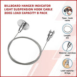 Billboard Hanger Indicator Light Suspension Hook Cable 30kg Load Capacity 8 Pack - Side View