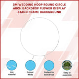 2M Wedding Hoop Round Circle Arch Backdrop Flower Display Stand Frame Background - Front View