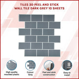 Tiles 3D Peel and Stick Wall Tile Dark Grey 10 Sheets - Side View