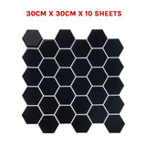 Tiles 3D Peel and Stick Wall Tile Hexagonal Mosaic Black 10 Sheets - Close-Up Angle