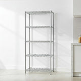 5 Tier Silver Metal Storage Rack Shelving Wire Shelf - Front View