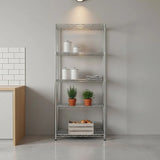 5 Tier Silver Metal Storage Rack Shelving Wire Shelf - Rear View