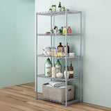 5 Tier Silver Metal Storage Rack Shelving Wire Shelf - Front View