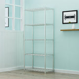 5 Tier Silver Metal Storage Rack Shelving Wire Shelf - Low Angle