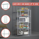 5 Tier Silver Metal Storage Rack Shelving Wire Shelf - Side View
