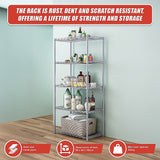 5 Tier Silver Metal Storage Rack Shelving Wire Shelf - Close-Up Angle