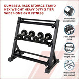 Dumbbell Rack Storage Stand Hex Weight Heavy Duty 3 Tier Wide Home Gym Fitness - Side View