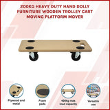 200kg Heavy Duty Hand Dolly Furniture Wooden Trolley Cart Moving Platform Mover - Side View