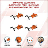 3/4 Wood Gluing Pipe Clamp Set (4 Pack) Heavy Duty PRO Woodworking Cast Iron - Side View