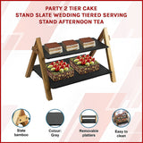 Party 2 Tier Cake Stand Slate Wedding Tiered Serving Stand Afternoon Tea - Side View