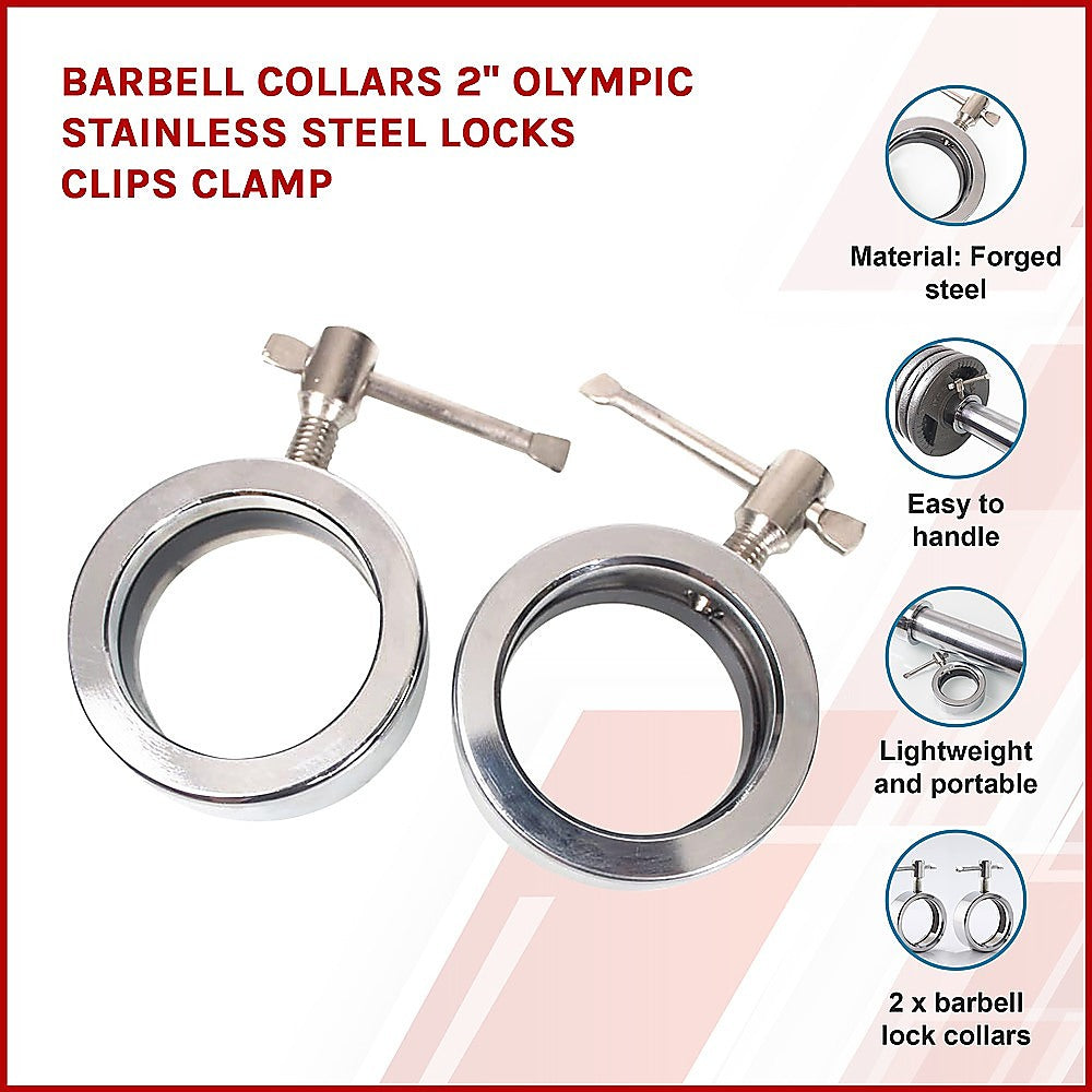 Barbell Collars 2 Olympic Stainless Steel Locks Clips Clamp