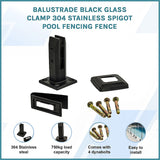 Balustrade Black Glass Clamp 304 Stainless Spigot Pool Fencing Fence - Side View