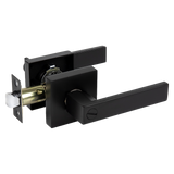 Door Handle Set Lever Privacy Function Square Black - 45-Degree Angle