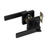Door Handle Set Lever Key Lock Function Square Black