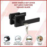 Door Handle Set Lever Key Lock Function Square Black - Side View