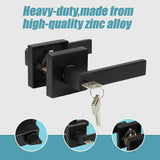 Door Handle Set Lever Key Lock Function Square Black - Rear View