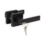 Door Handle Set Lever Key Lock Function Square Black