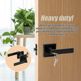 Door Handle Set Lever Key Lock Function Square Black - Low Angle