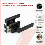 Door Handle Set Lever Passage Function Square Black - Side View