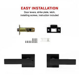 Door Handle Set Lever Passage Function Square Black - Close-Up Angle