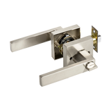 Door Handle Set Lever Privacy Function Square Satin Nickel - Top-Down View