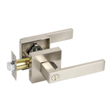 Door Handle Set Lever Privacy Function Square Satin Nickel - Rear View
