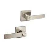 Door Handle Set Lever Privacy Function Square Satin Nickel - Low Angle