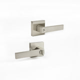 Door Handle Set Lever Key Lock Function Square Satin Nickel - Front View