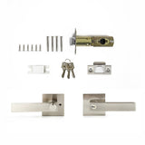Door Handle Set Lever Key Lock Function Square Satin Nickel - Top-Down View