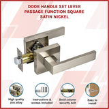 Door Handle Set Lever Passage Function Square Satin Nickel - Front View