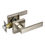 Door Handle Set Lever Passage Function Square Satin Nickel - 45-Degree Angle
