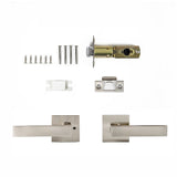 Door Handle Set Lever Passage Function Square Satin Nickel - Low Angle