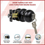 Door Handle Set Key Lock Function Round Black - Front View